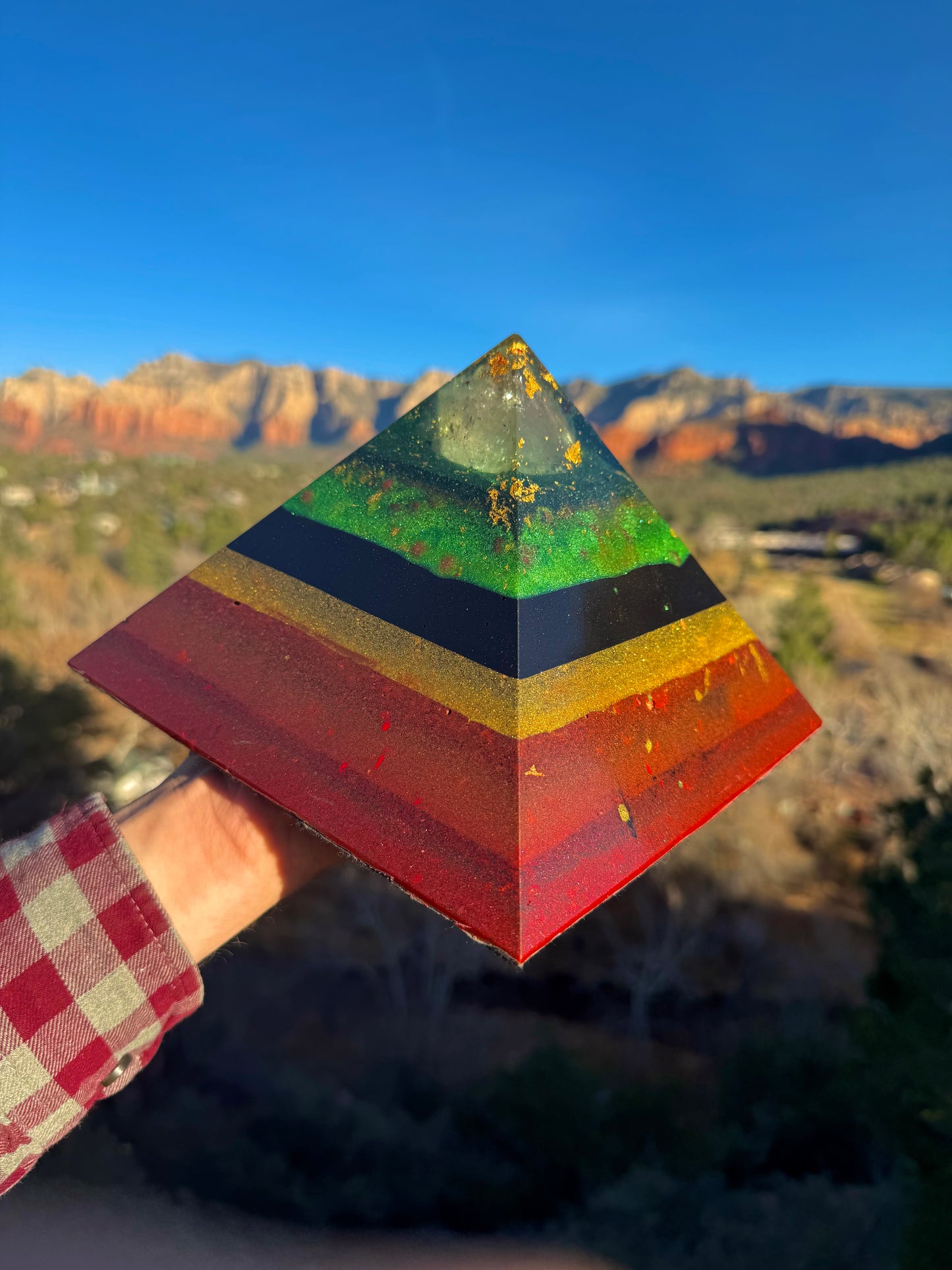 Large Custom 8+ Sided Black Sun Giza Pyramid For Root, Solar, Heart Chakras, Rasta Style