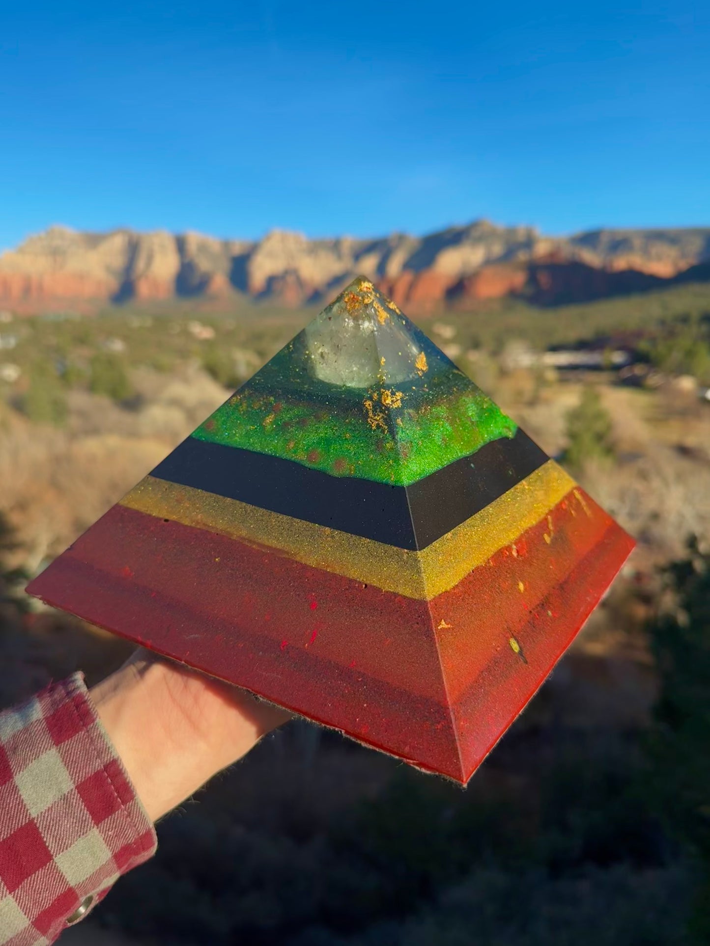 Large Custom 8+ Sided Black Sun Giza Pyramid For Root, Solar, Heart Chakras, Rasta Style