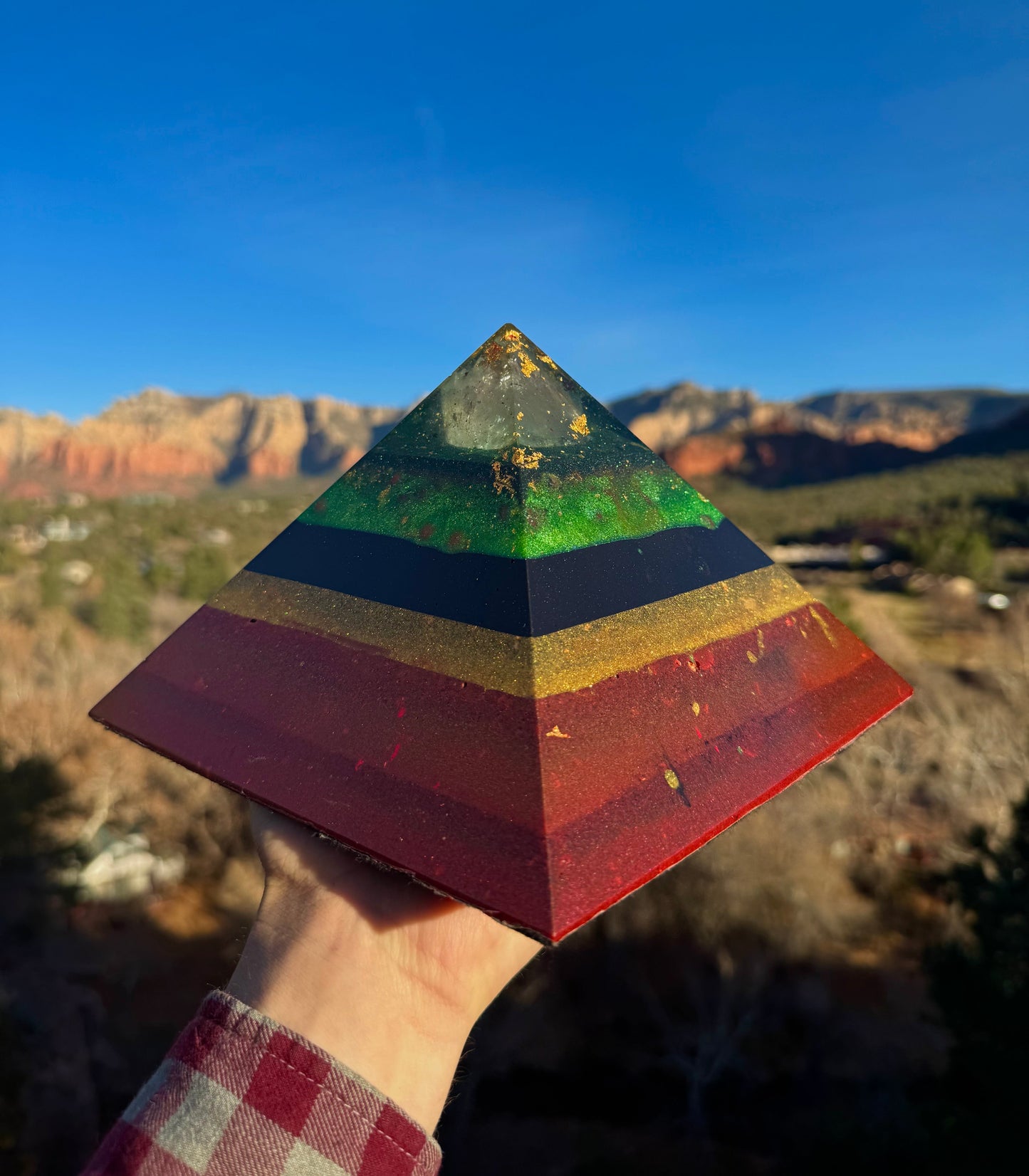Large Custom 8+ Sided Black Sun Giza Pyramid For Root, Solar, Heart Chakras, Rasta Style
