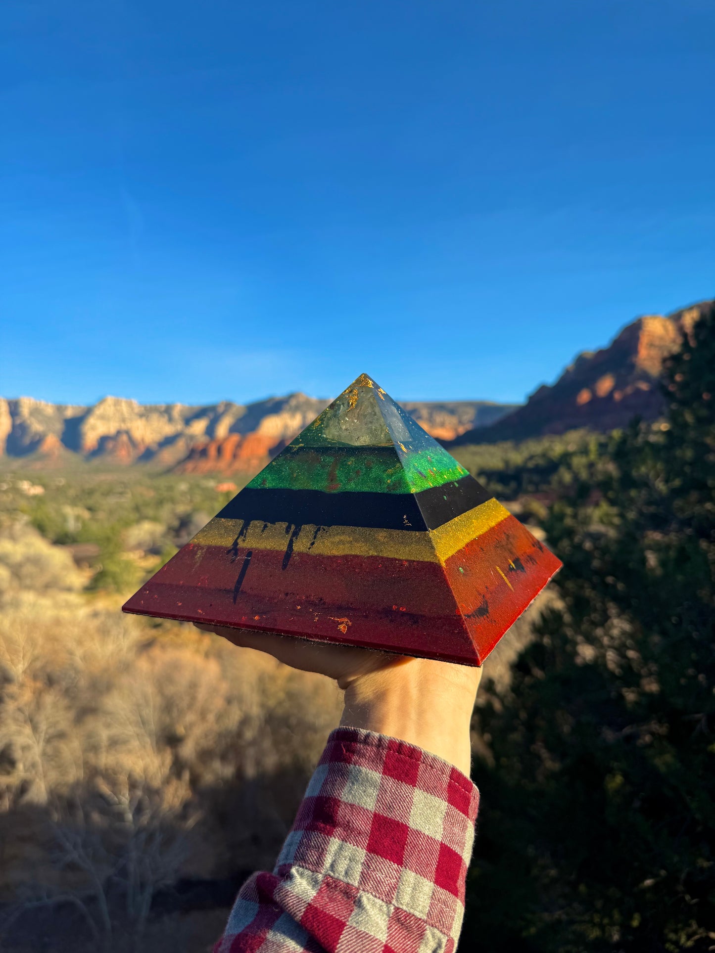 Large Custom 8+ Sided Black Sun Giza Pyramid For Root, Solar, Heart Chakras, Rasta Style