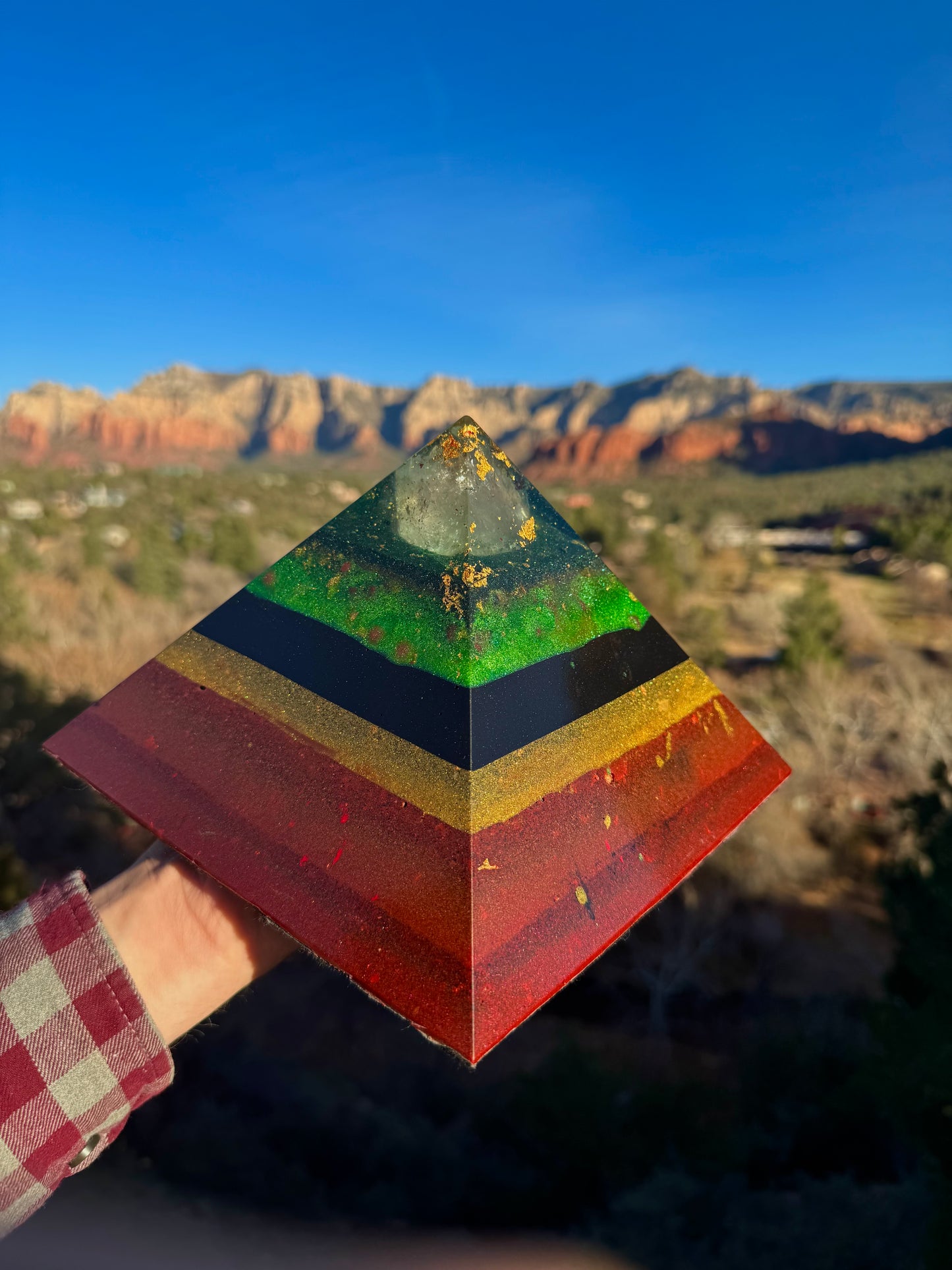 Large Custom 8+ Sided Black Sun Giza Pyramid For Root, Solar, Heart Chakras, Rasta Style