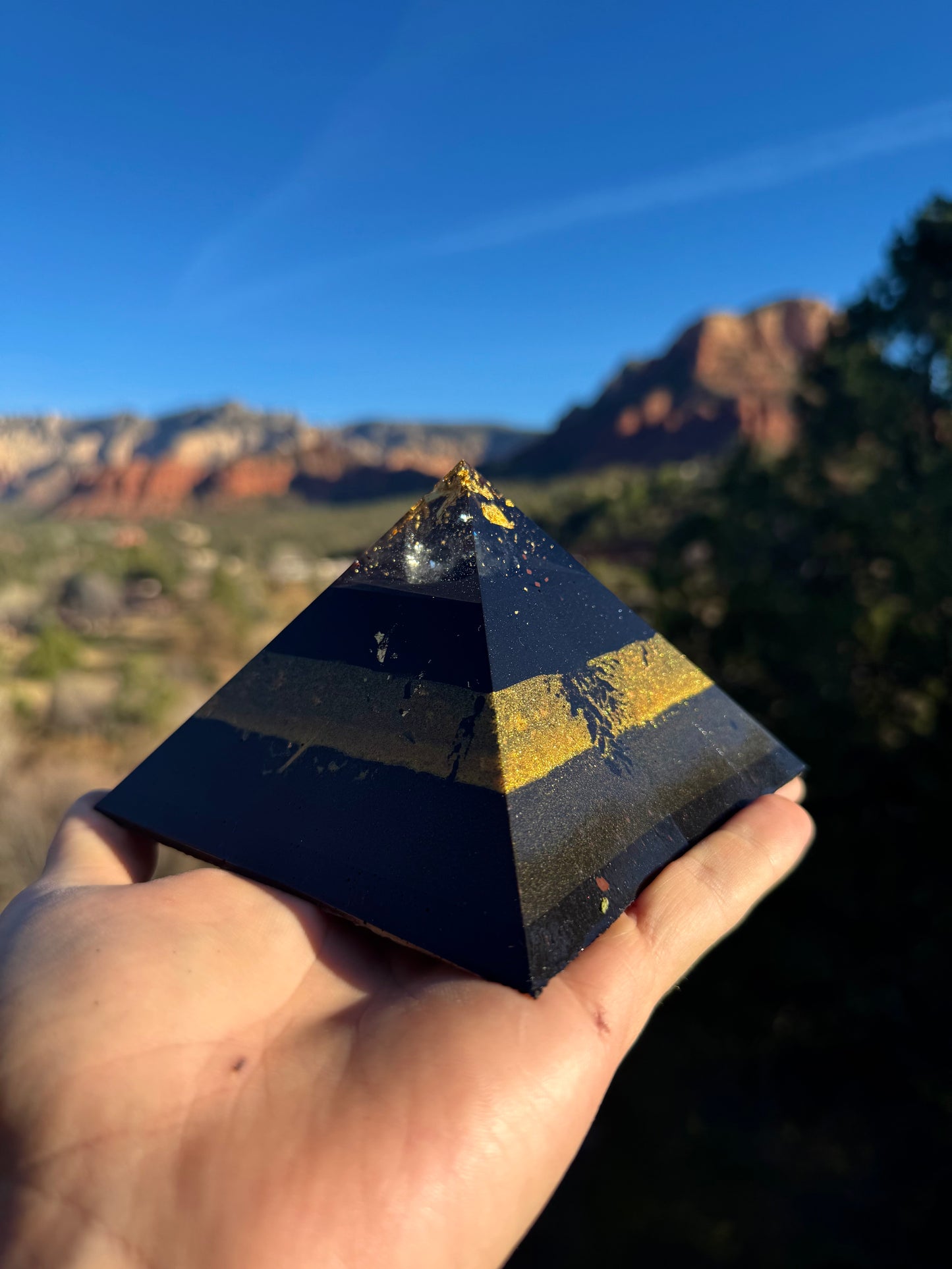 Medium Custom 8+ Sided Black Sun Giza Orgonite Pyramid For Manipura Solar Plexus Chakra