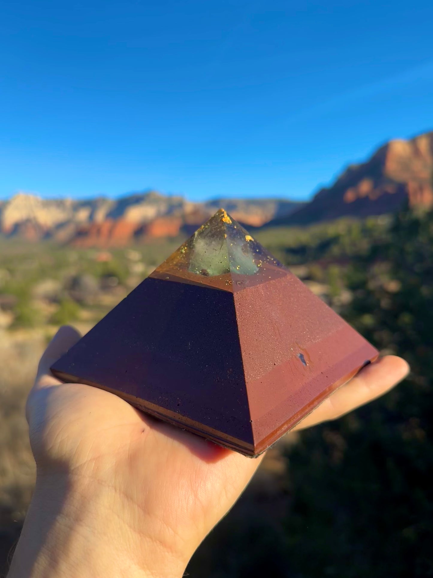 Medium Custom 8+ Sided Red Sun Giza Orgonite Pyramid For Anahata Heart Chakra