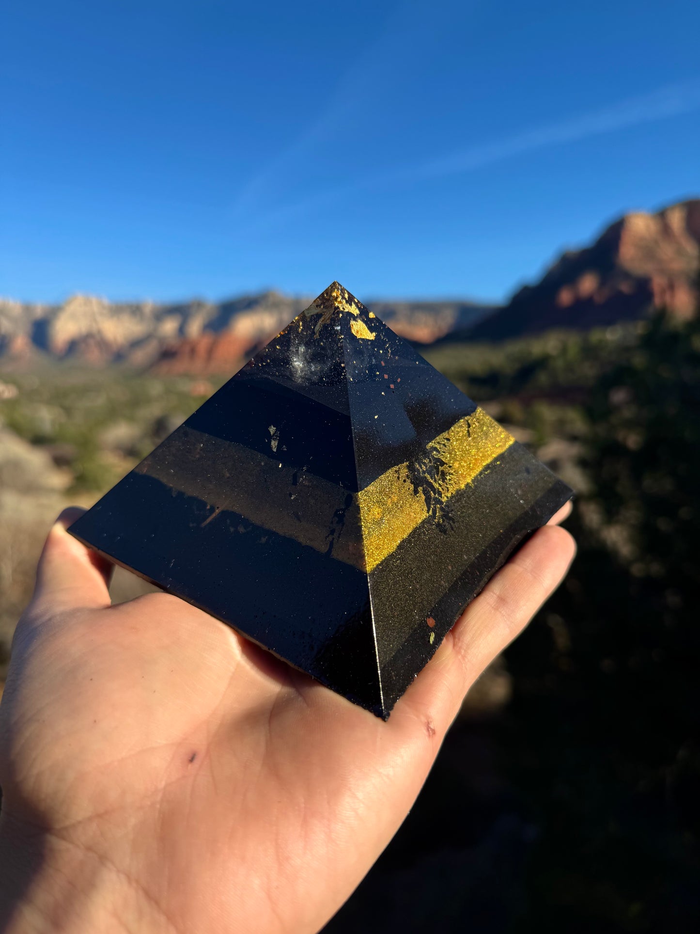 Medium Custom 8+ Sided Black Sun Giza Orgonite Pyramid For Manipura Solar Plexus Chakra