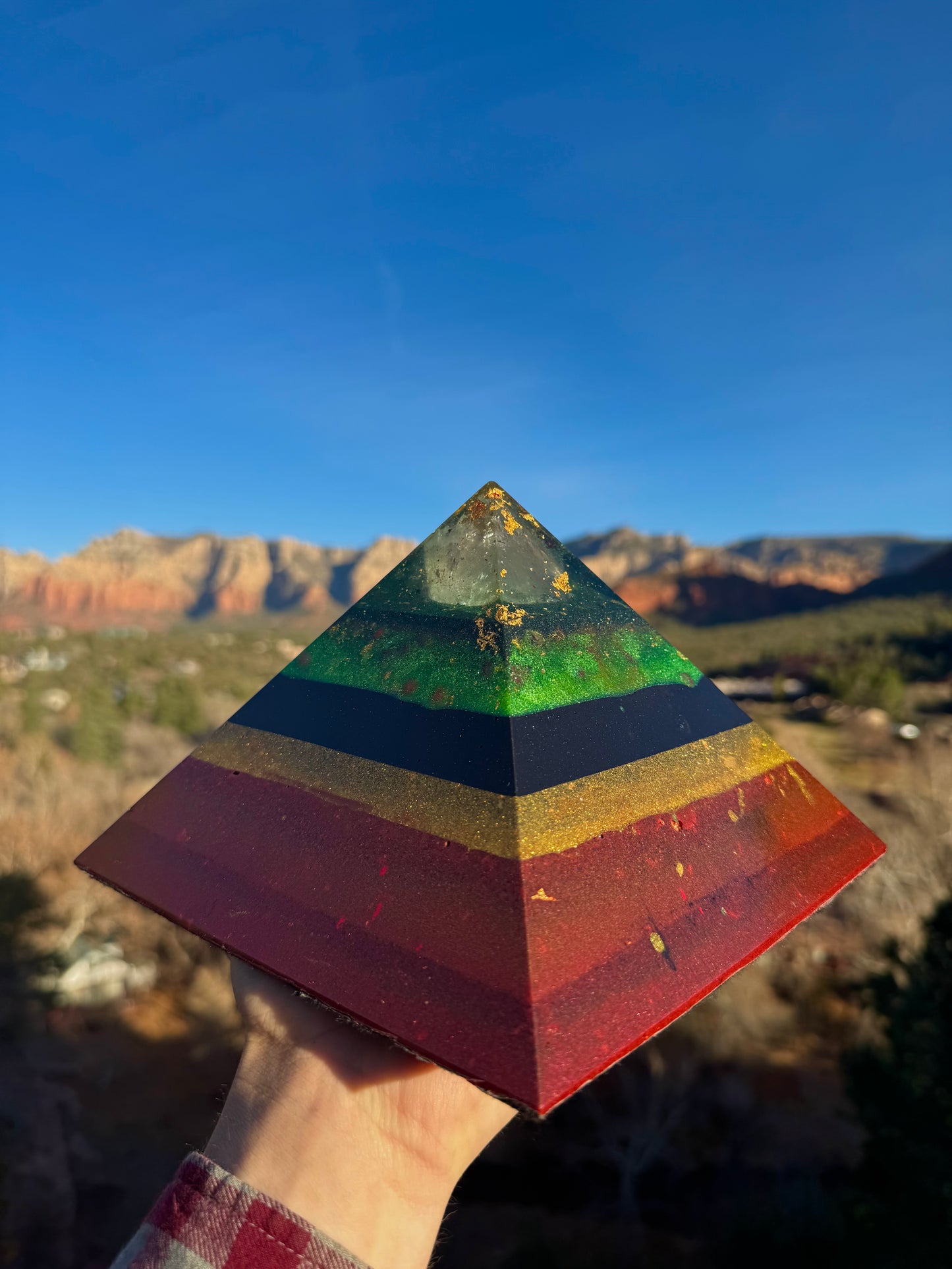 Large Custom 8+ Sided Black Sun Giza Pyramid For Root, Solar, Heart Chakras, Rasta Style