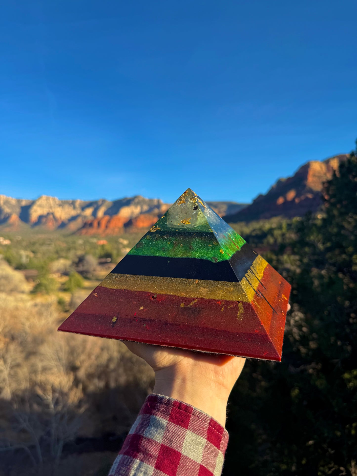 Large Custom 8+ Sided Black Sun Giza Pyramid For Root, Solar, Heart Chakras, Rasta Style