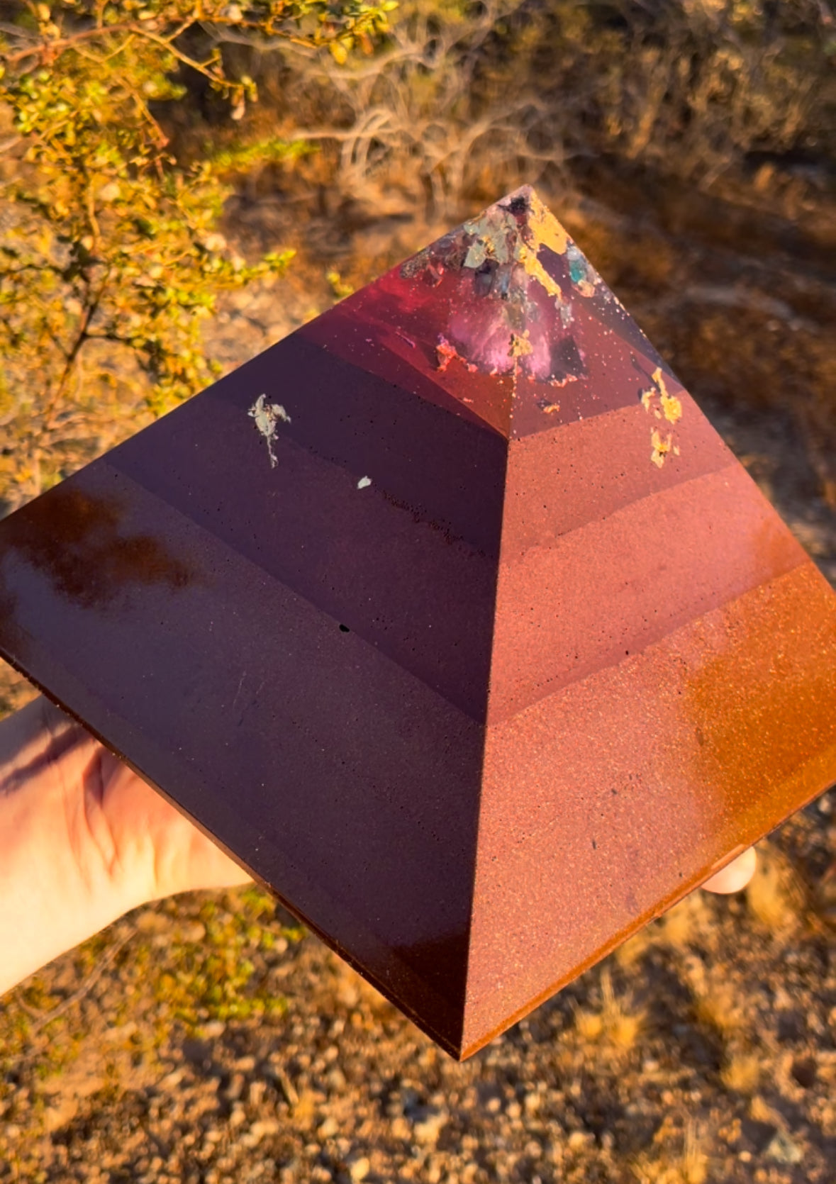 Large Custom 8+ Sided Red Sun Giza Orgonite Pyramid For Ajna Third Eye Chakra