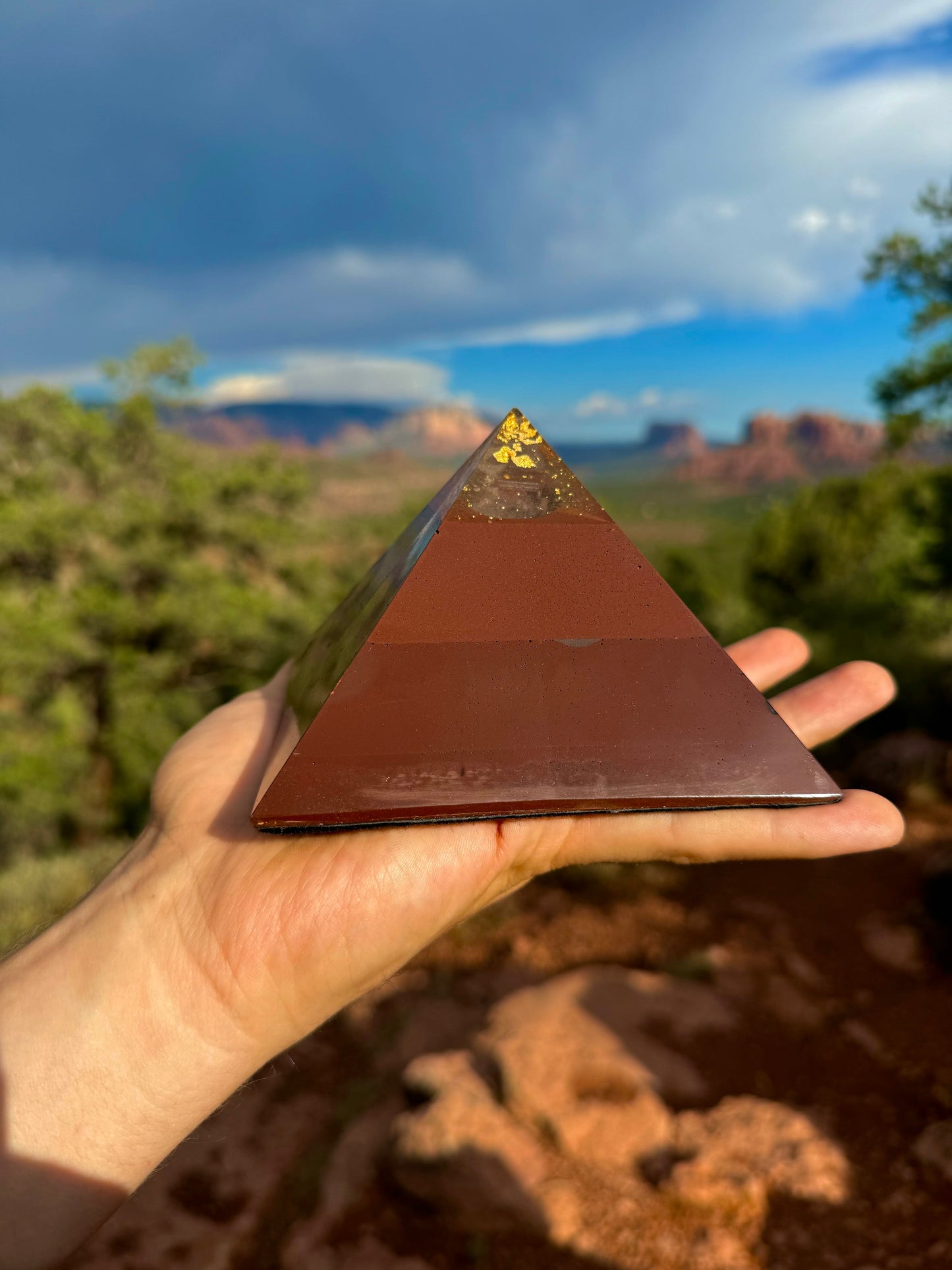 Medium Red Sun Giza orgone pyramid, shown to scale