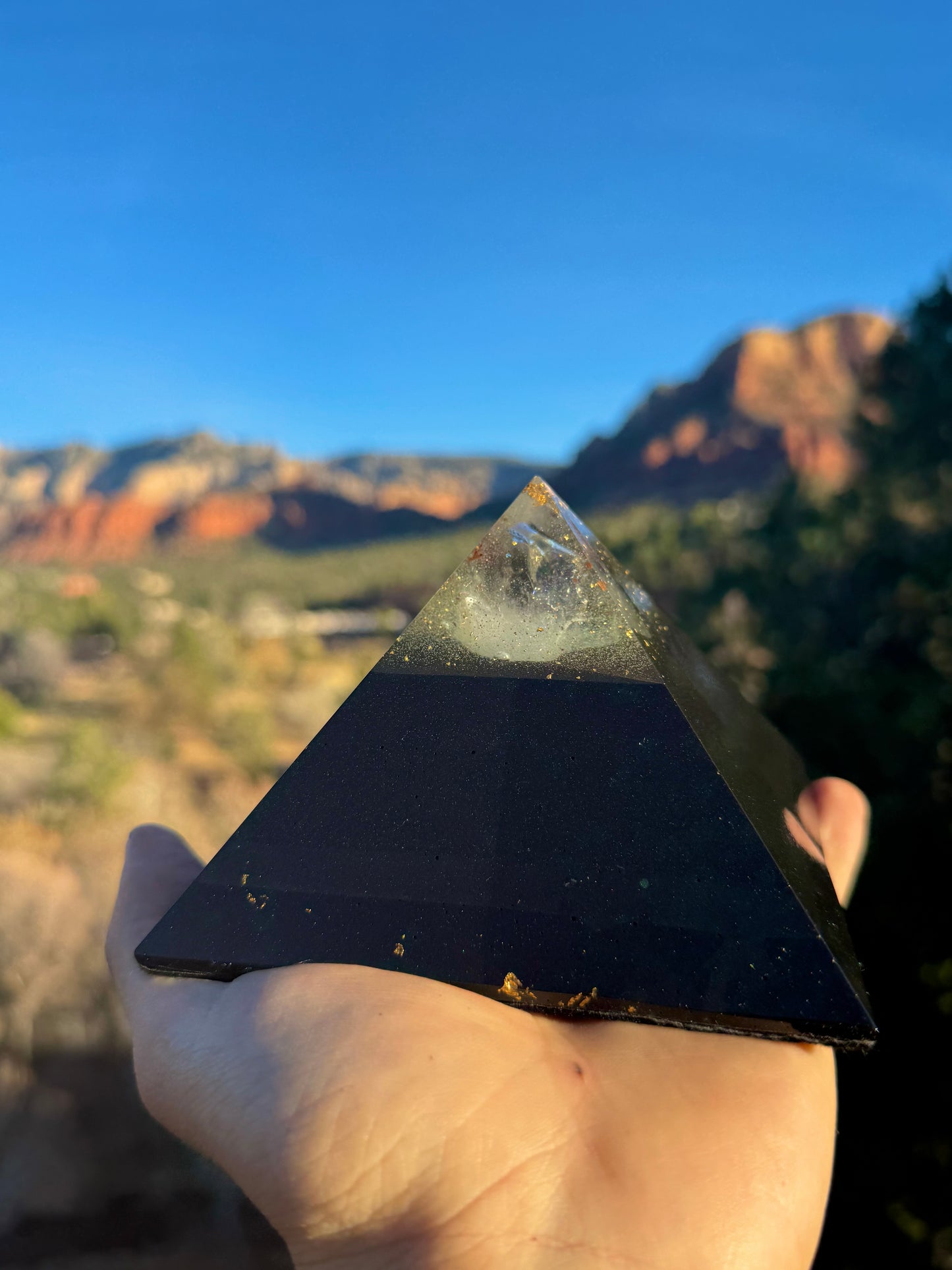 Medium Custom 8+ Sided Black Sun Giza Orgonite Pyramid For Sahasrara Crown Chakra 2 of 2
