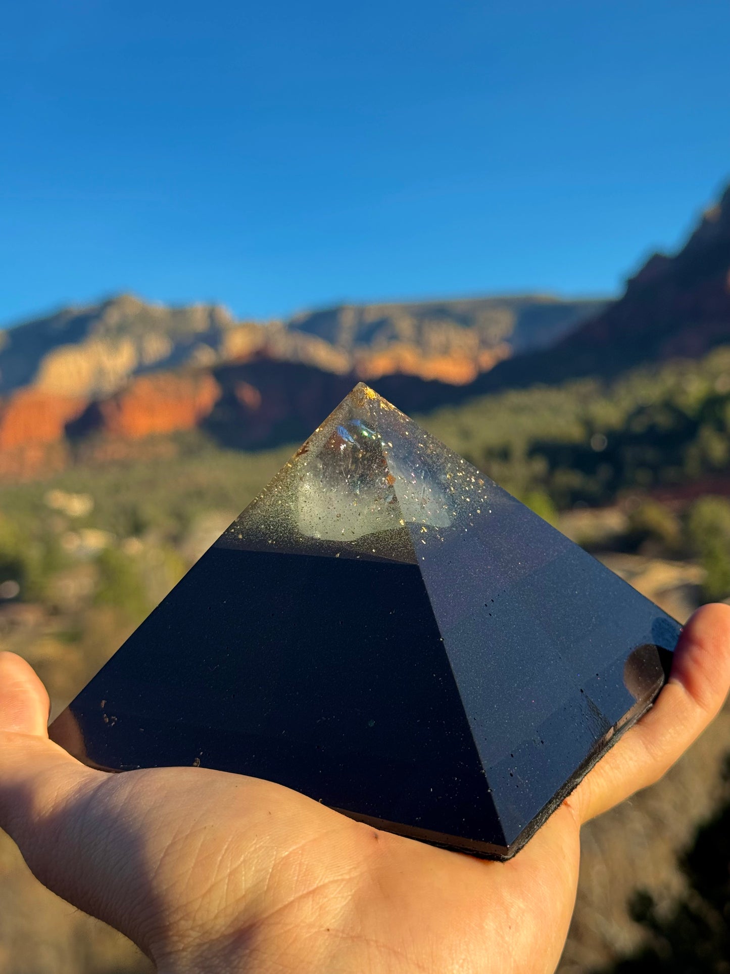 Medium Custom 8+ Sided Black Sun Giza Orgonite Pyramid For Sahasrara Crown Chakra 2 of 2