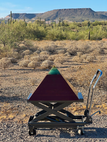 Aquamarine Red Sun Giza museum-grade orgone pyramid, shown to scale