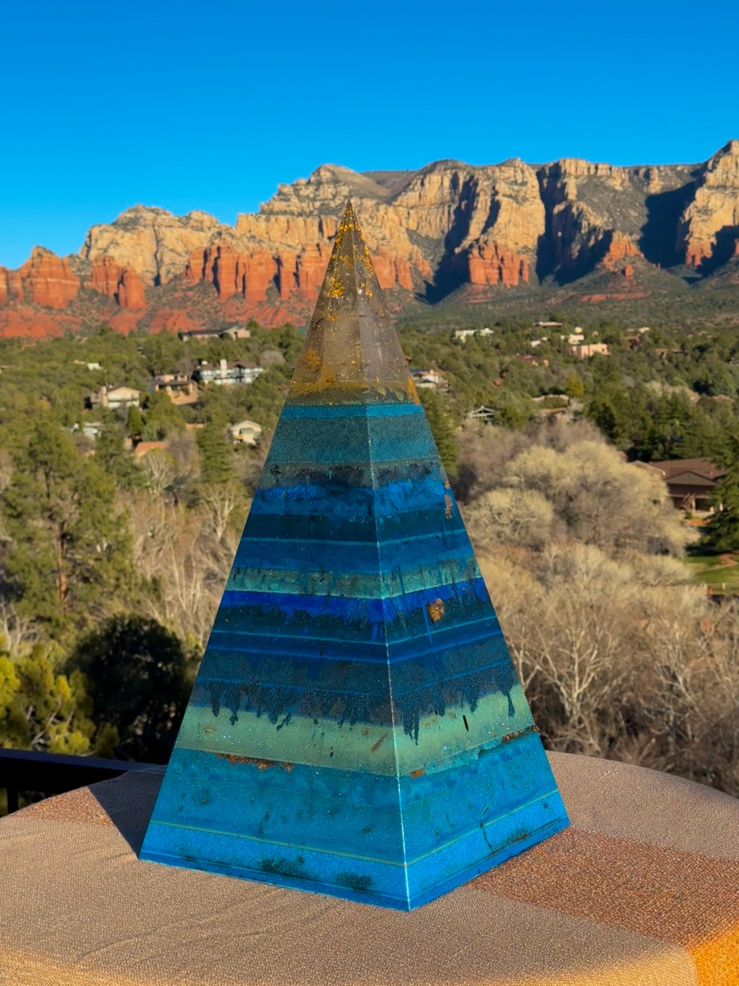 XXL 8+ Sided Glowing Blue Throat Chakra Nubian Pyramid
