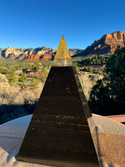 XXL 8+ Sided Yellow Solar Plexus Black Sun Nubian Pyramid