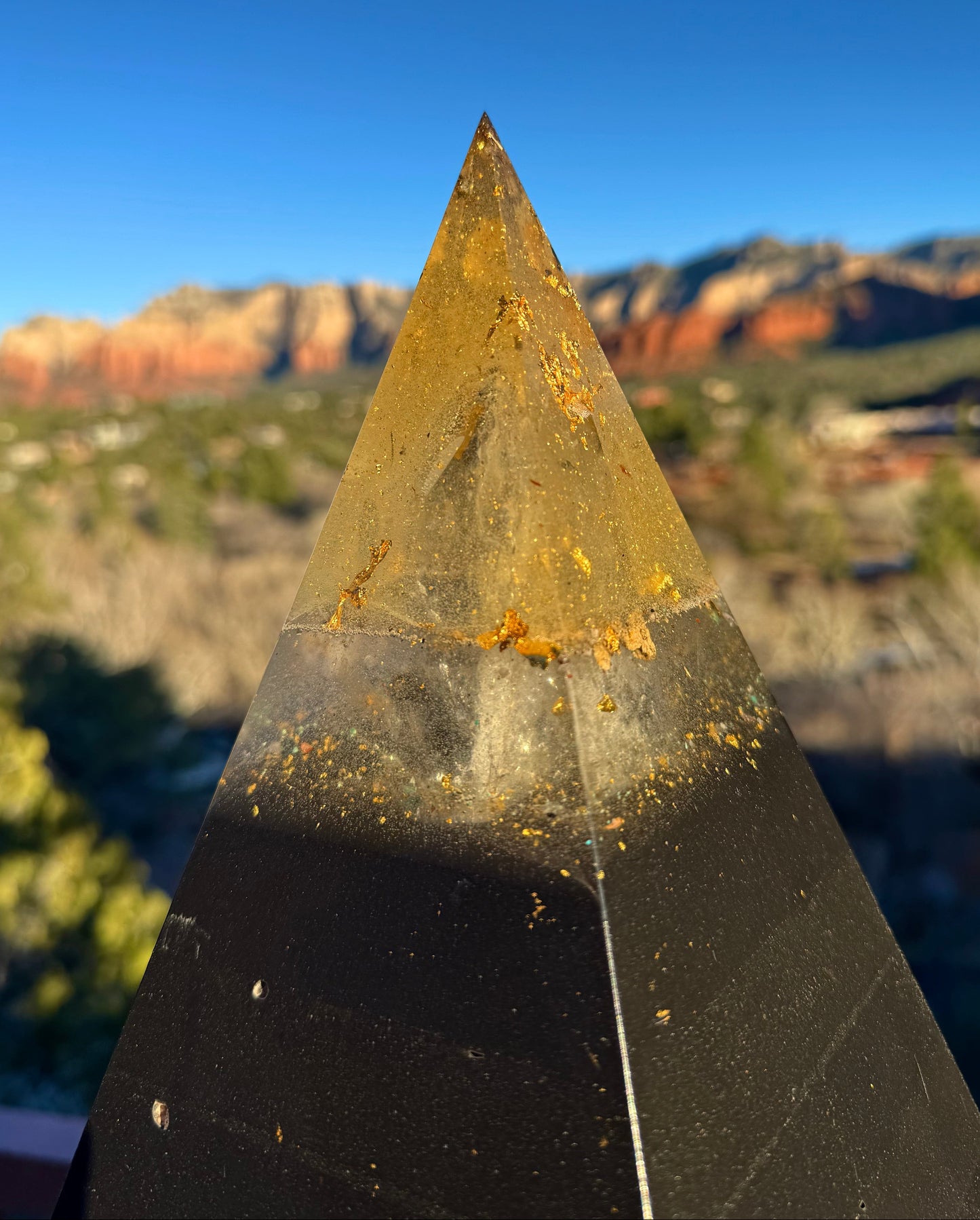 XXL 8+ Sided Yellow Solar Plexus Black Sun Nubian Pyramid