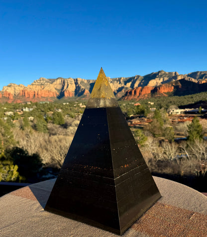 XXL 8+ Sided Yellow Solar Plexus Black Sun Nubian Pyramid