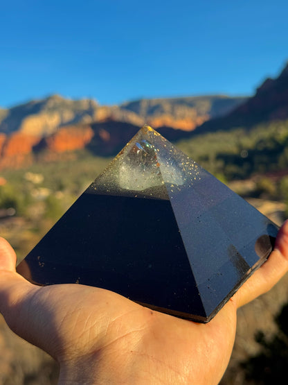 Medium Custom 8+ Sided Black Sun Giza Orgonite Pyramid For Sahasrara Crown Chakra 2 of 2