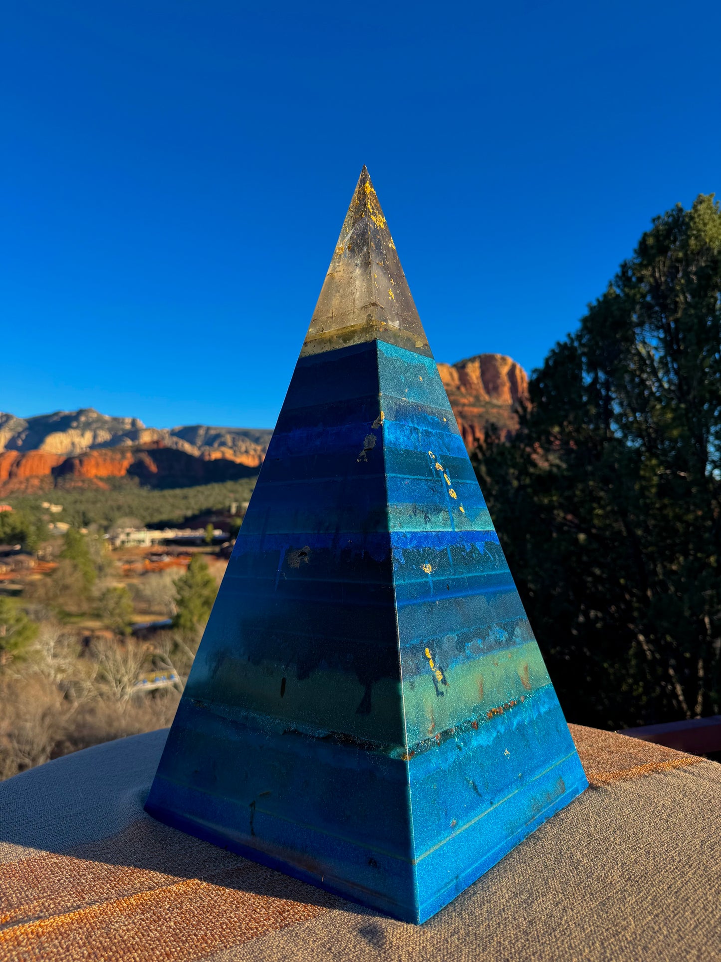 XXL 8+ Sided Glowing Blue Throat Chakra Nubian Pyramid