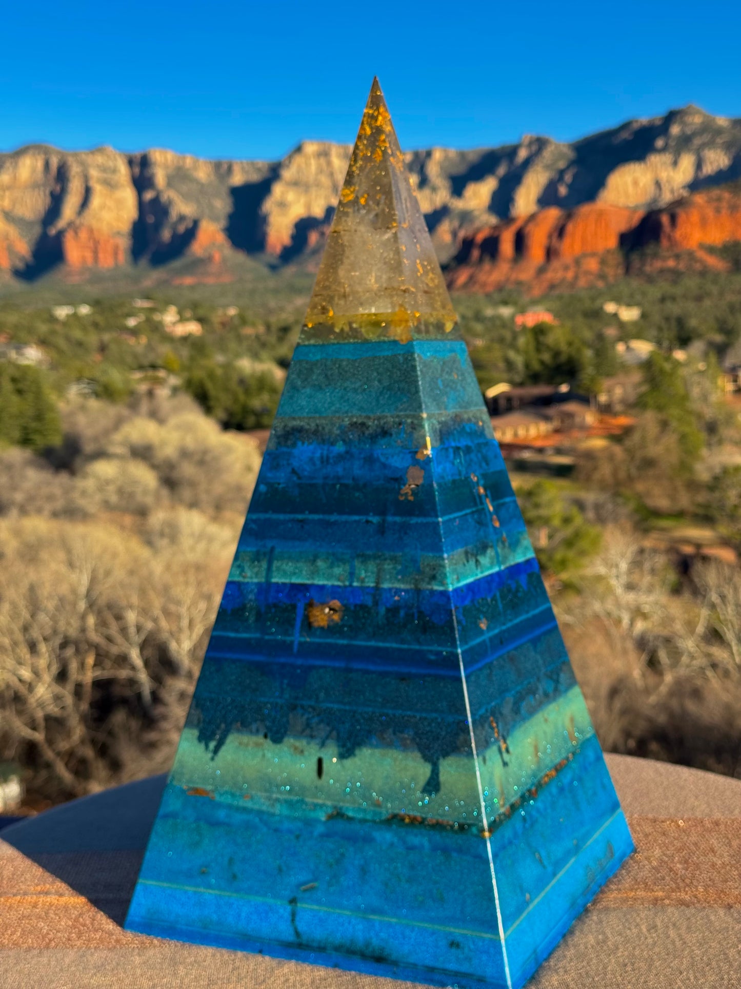 XXL 8+ Sided Glowing Blue Throat Chakra Nubian Pyramid