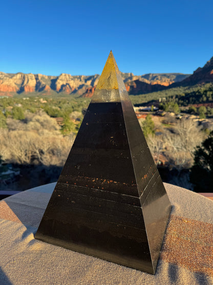 XXL 8+ Sided Yellow Solar Plexus Black Sun Nubian Pyramid