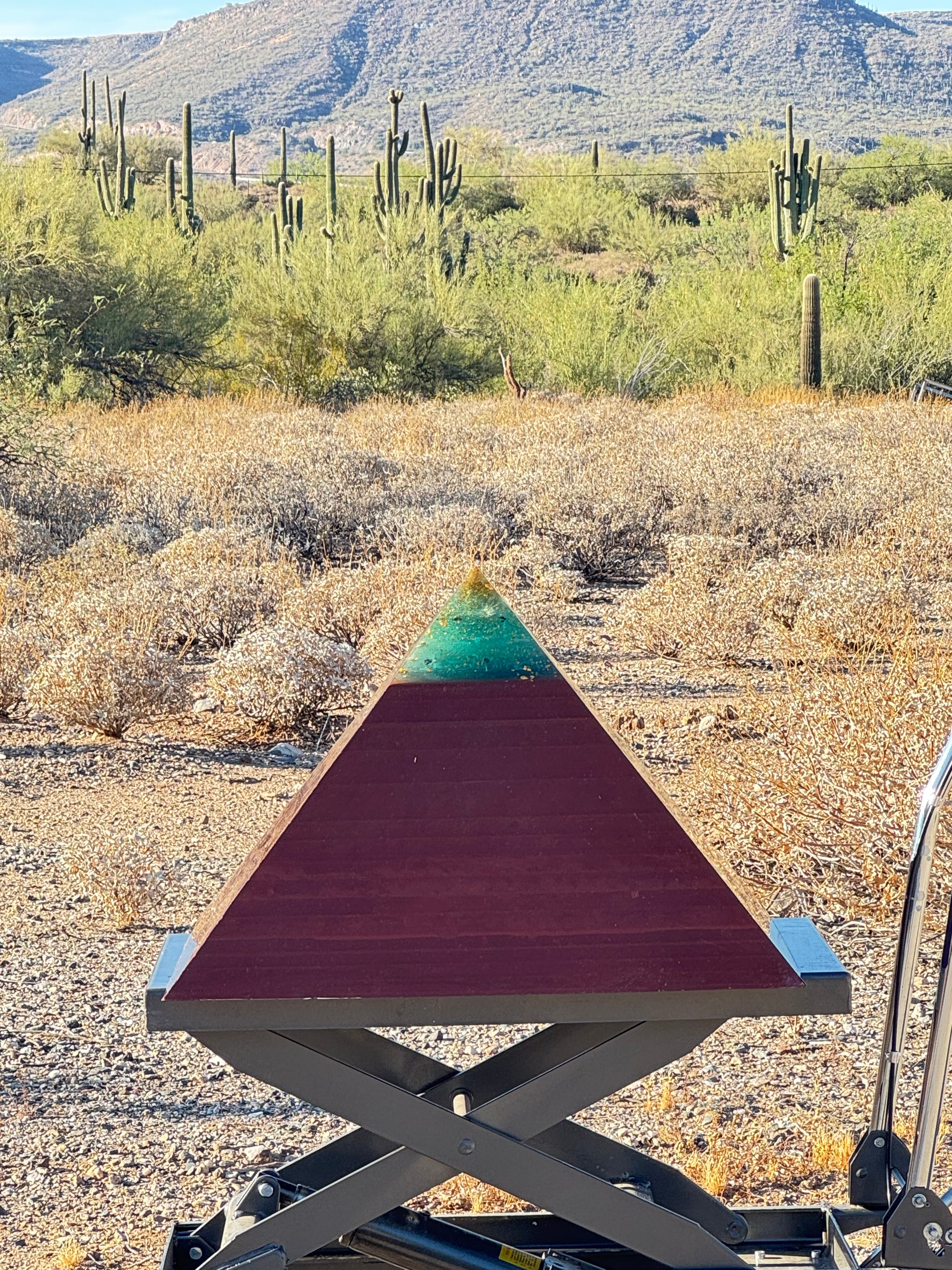 Aquamarine Red Sun Giza museum-grade orgone pyramid, base detail