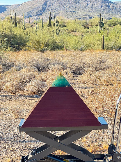 Aquamarine Red Sun Giza museum-grade orgone pyramid, base detail