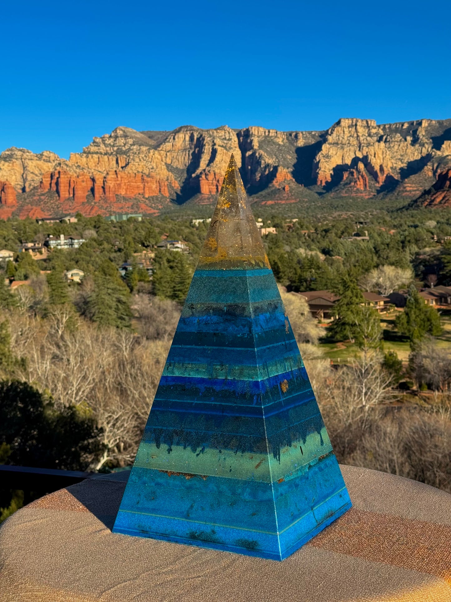 XXL 8+ Sided Glowing Blue Throat Chakra Nubian Pyramid