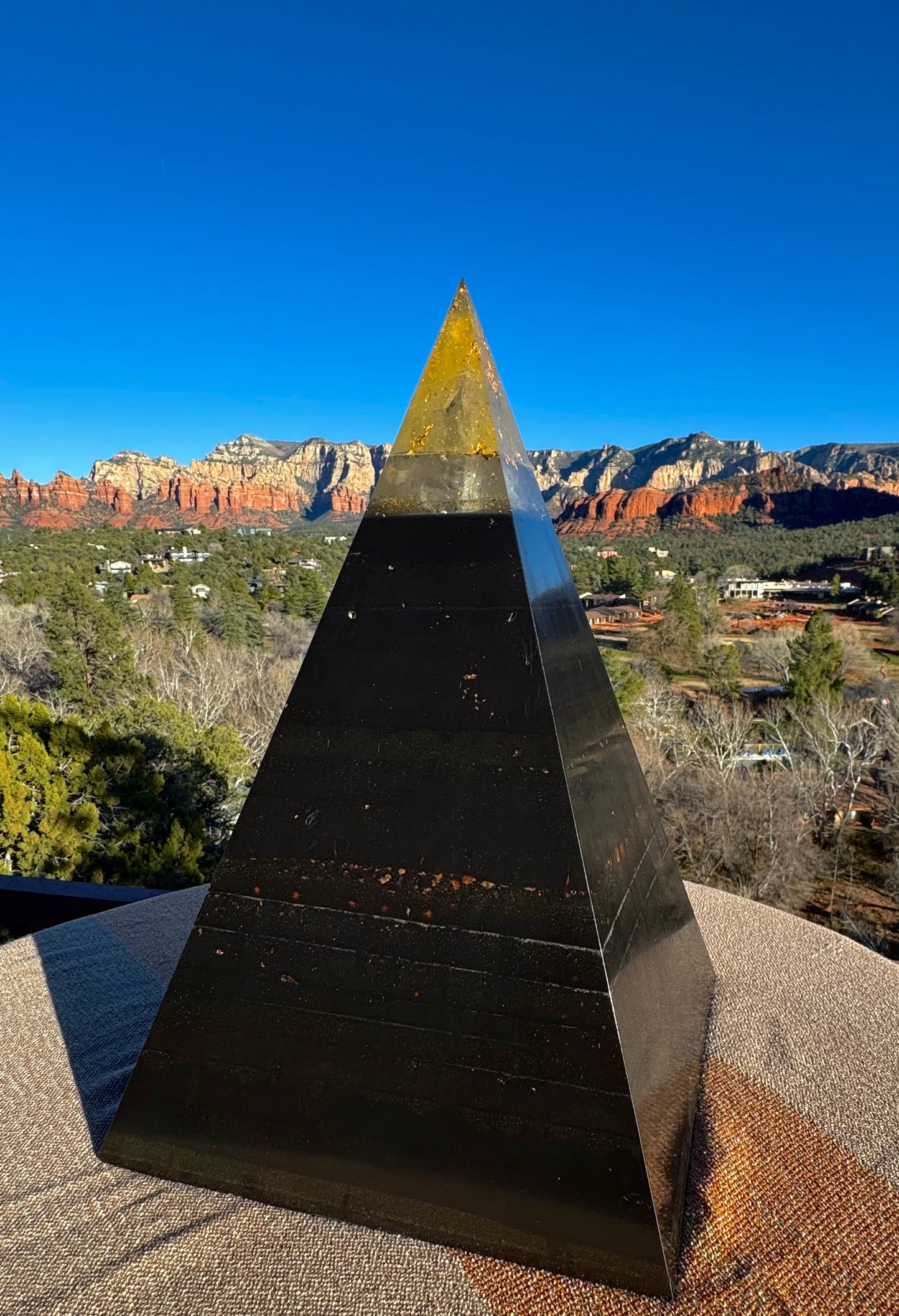 XXL 8+ Sided Yellow Solar Plexus Black Sun Nubian Pyramid