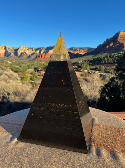 XXL 8+ Sided Yellow Solar Plexus Black Sun Nubian Pyramid