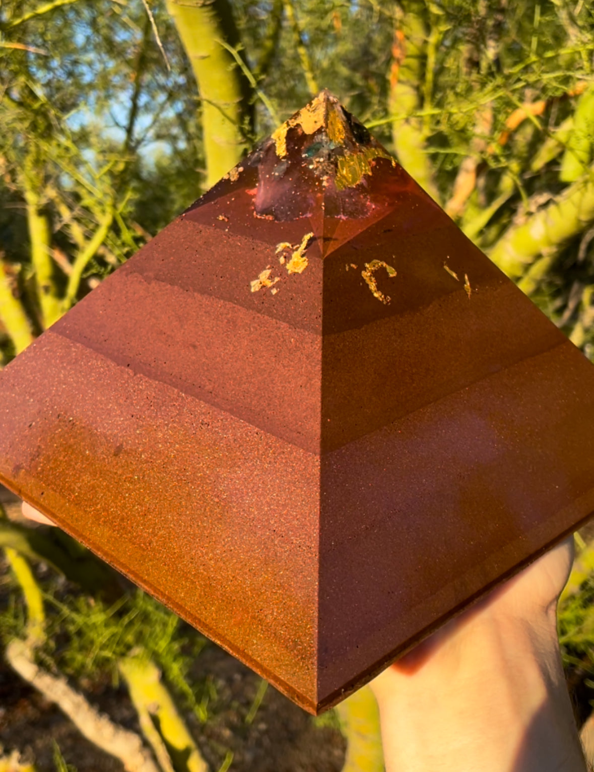 Large Custom 8+ Sided Red Sun Giza Orgonite Pyramid For Ajna Third Eye Chakra