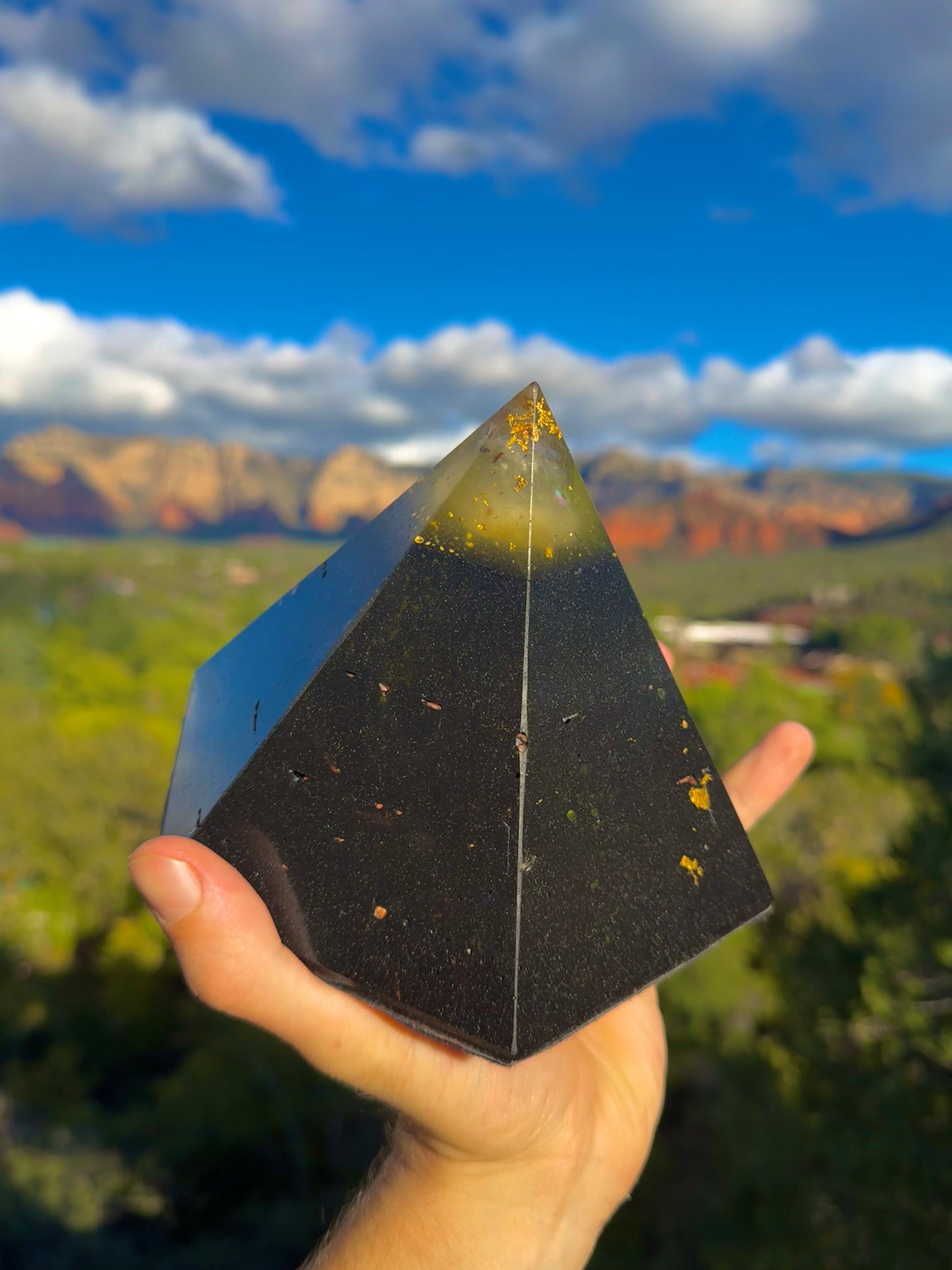 Solar Plexus Black Sun Dodecahedron orgone pyramid, close-up view