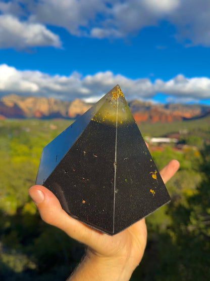Solar Plexus Black Sun Dodecahedron orgone pyramid, close-up view
