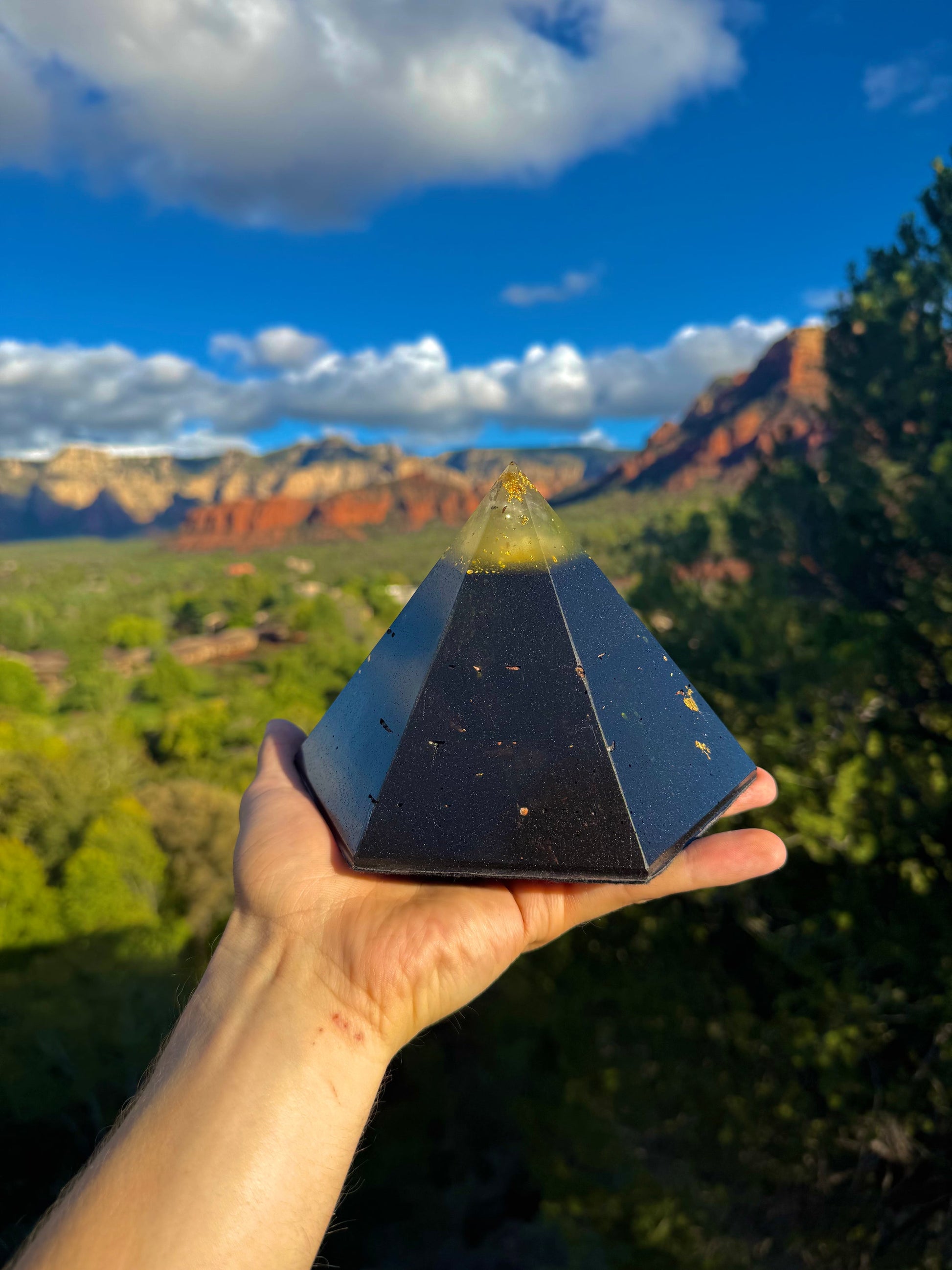 Solar Plexus Black Sun Dodecahedron orgone pyramid, side profile
