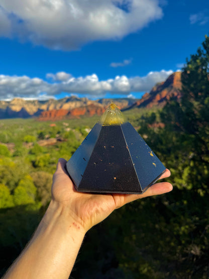 Solar Plexus Black Sun Dodecahedron orgone pyramid, side profile