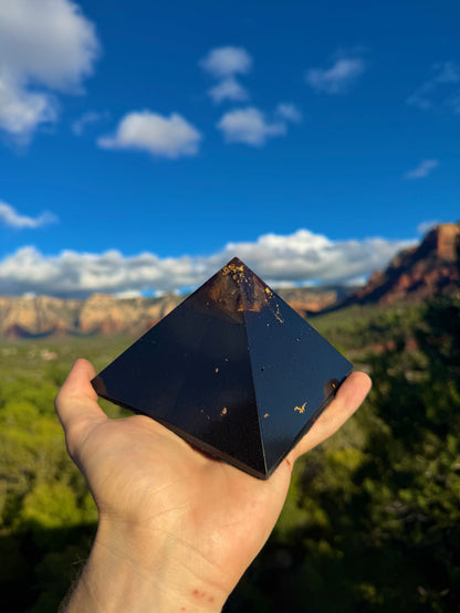Custom red-toned Black Sun Giza orgone pyramid, additional view