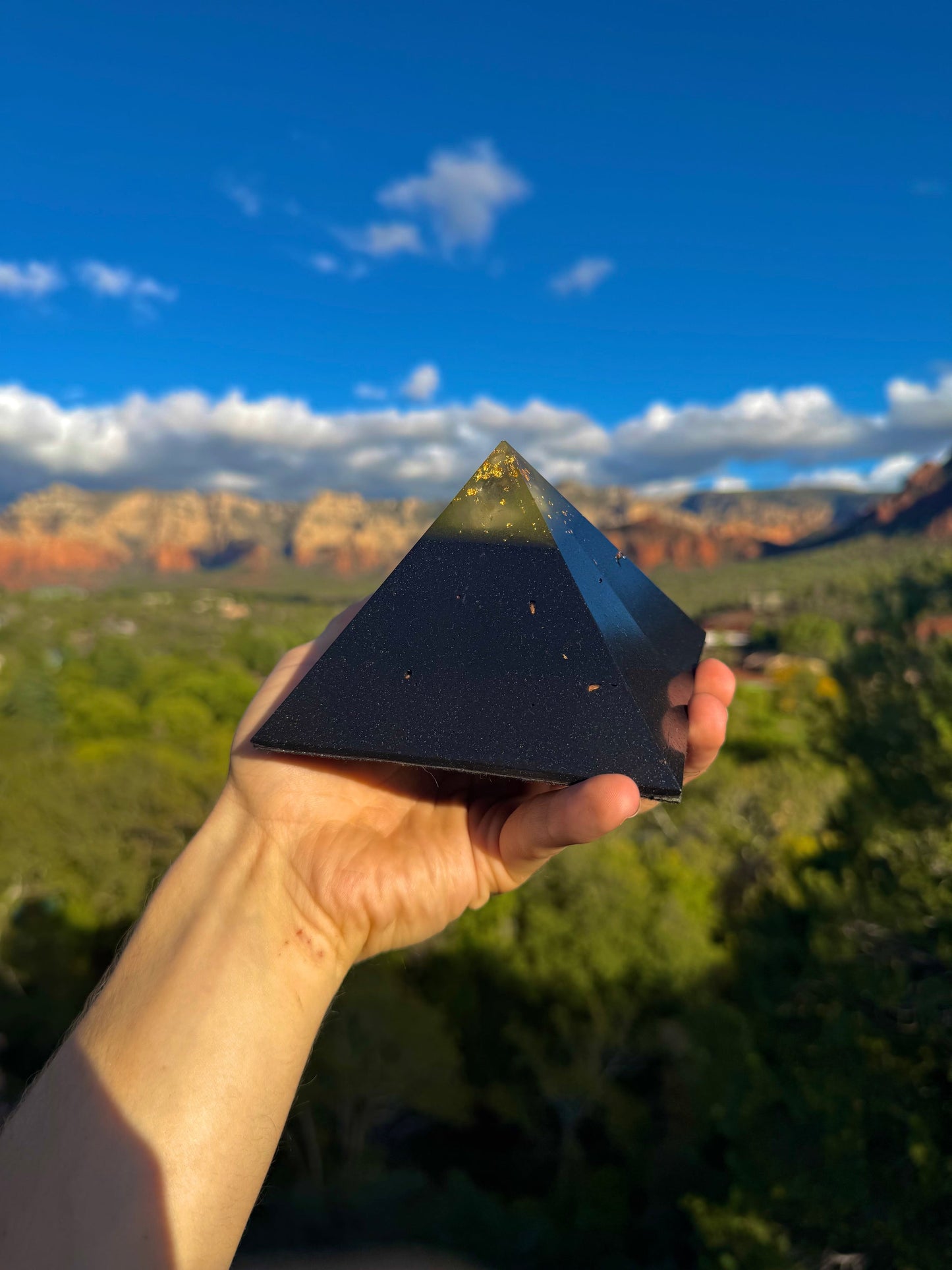 Solar Plexus Black Sun Giza orgone pyramid, close-up view