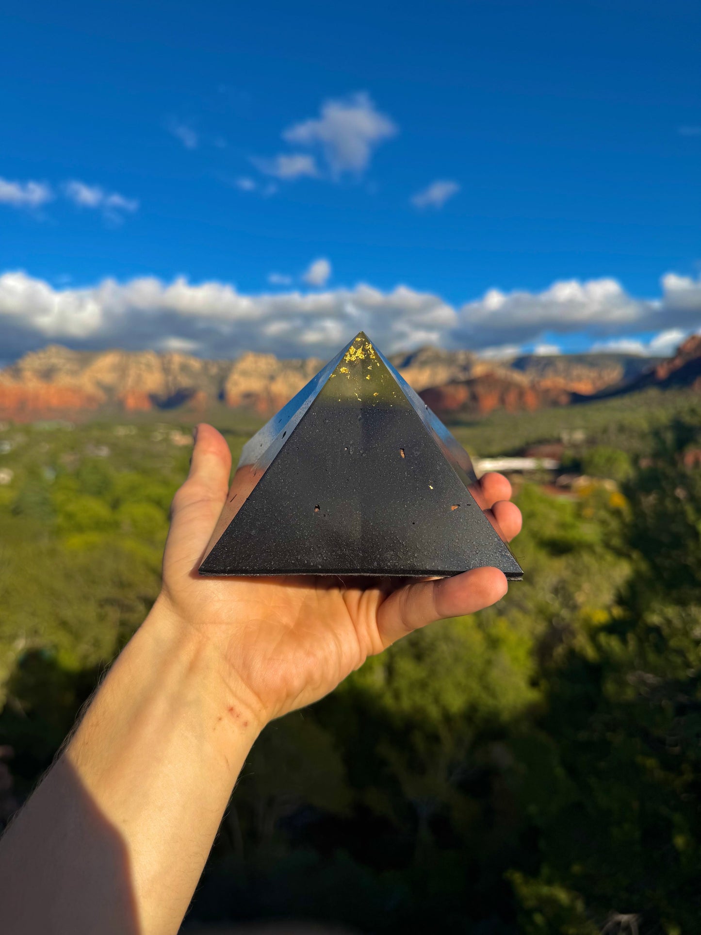 Solar Plexus Black Sun Giza orgone pyramid, side profile