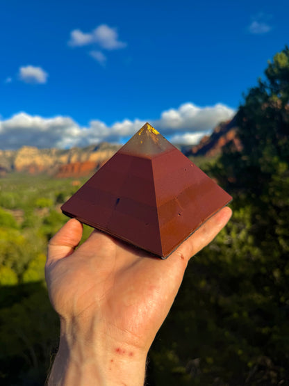 Green-glowing Red Sun Giza orgone pyramid, alternate angle