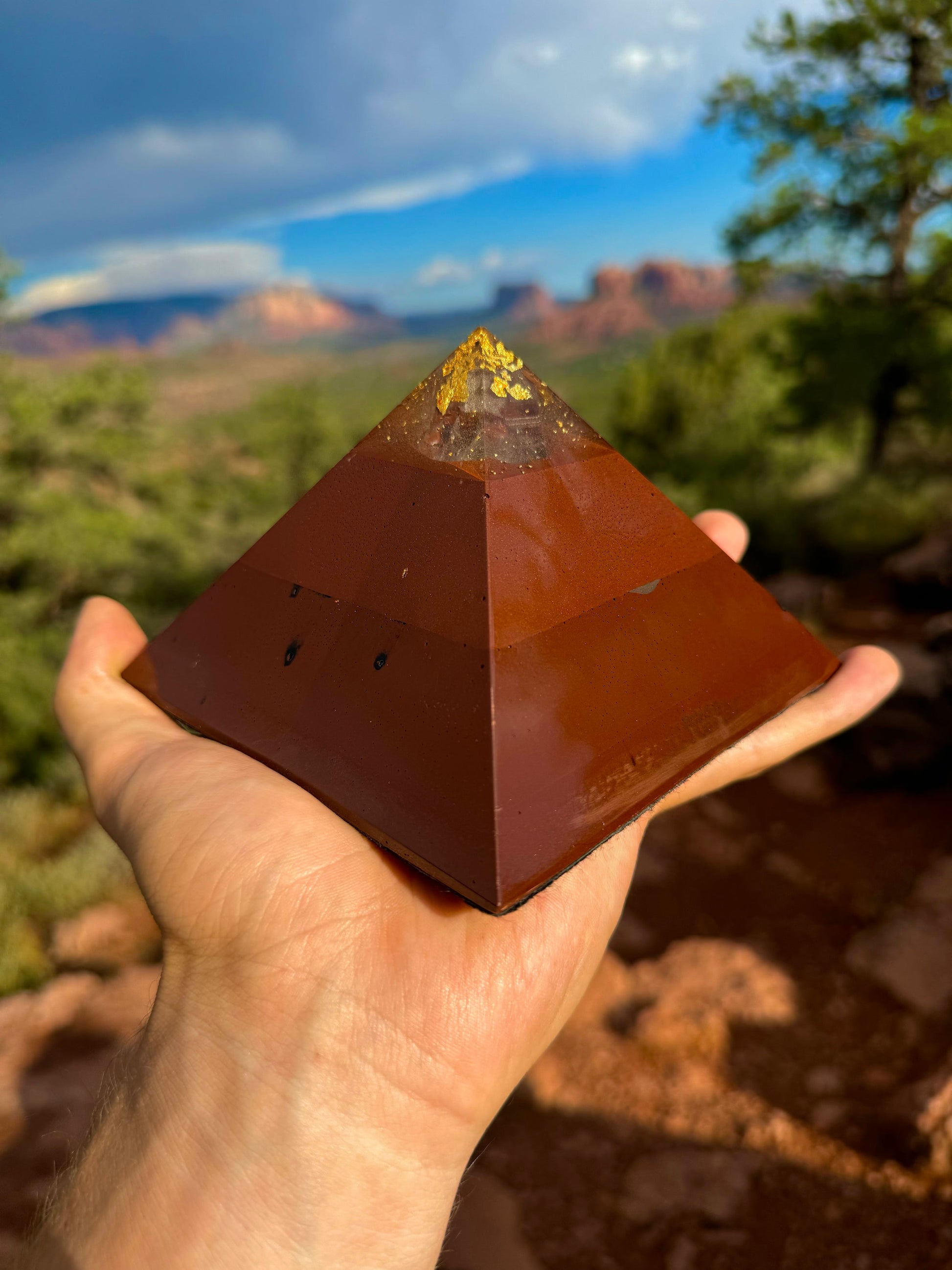 Medium Red Sun Giza orgone pyramid, detail view