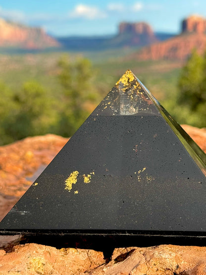 Medium Black Sun Giza orgone pyramid, close-up view