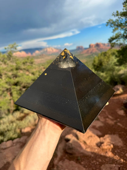 Large Black Sun Giza orgone pyramid, detail view