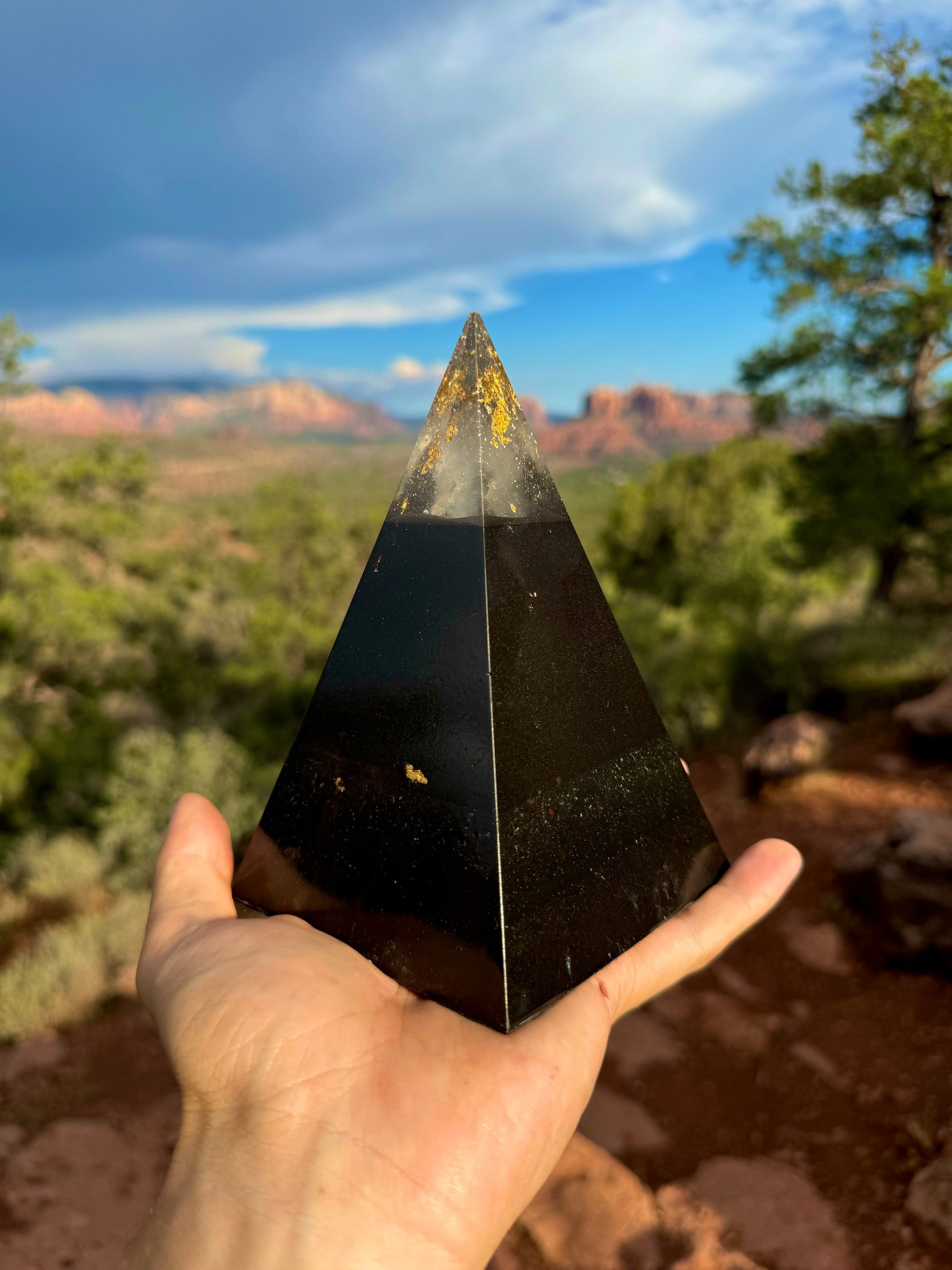 Black Sun Nubian orgone pyramid built on the Nubian angle for EMF protection and grounding