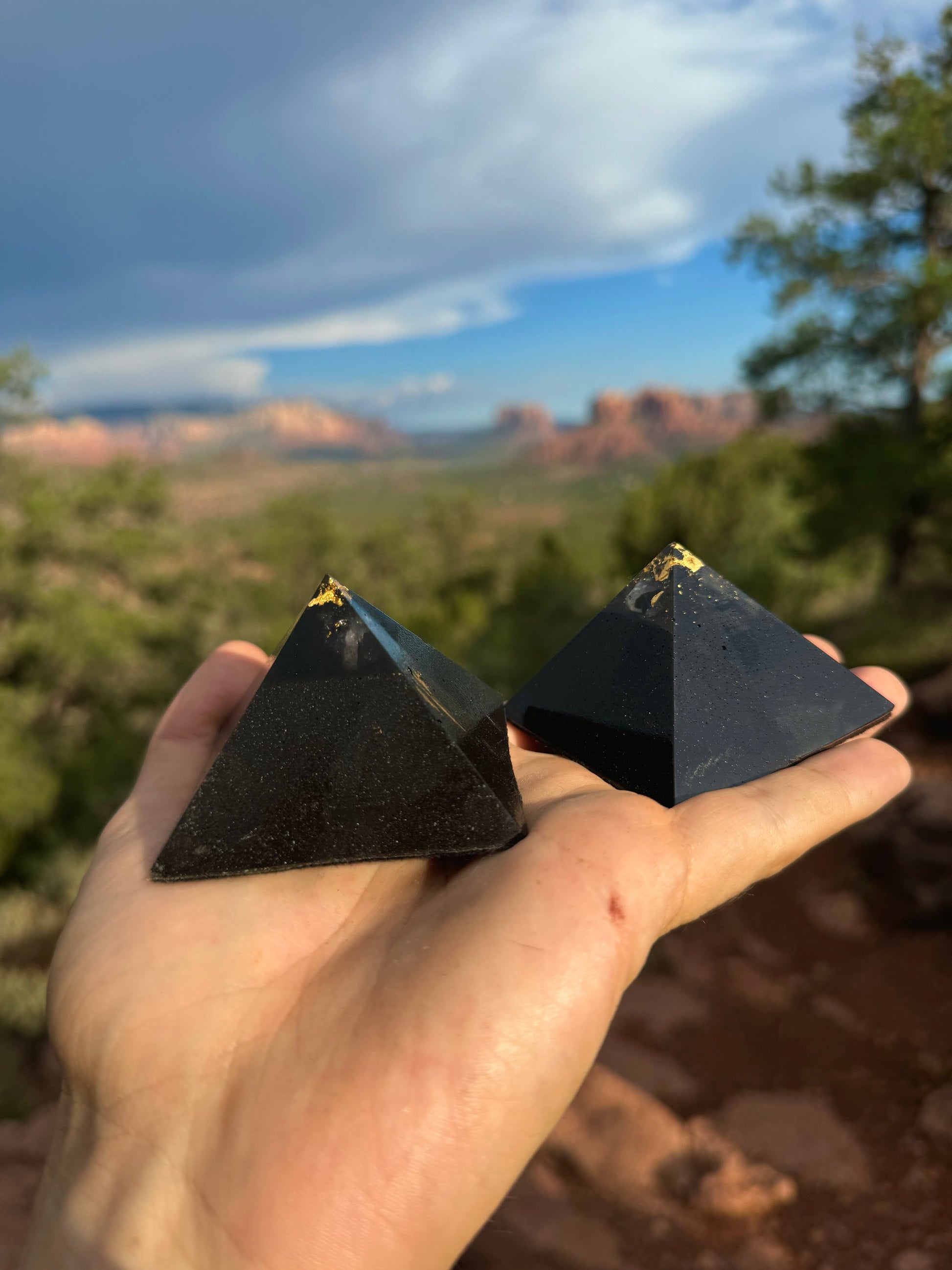 Small Black Sun Giza orgone pyramid, close-up view