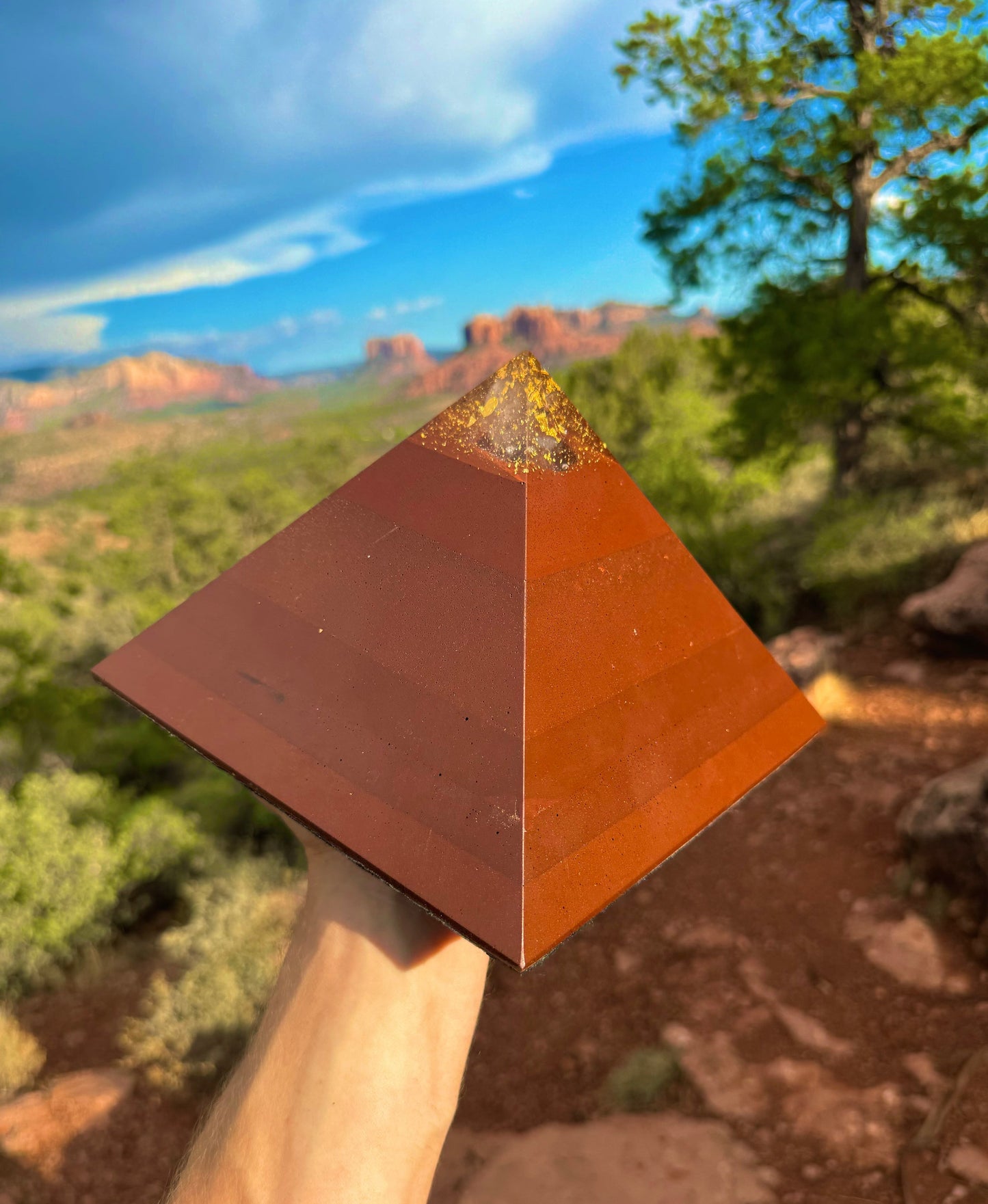 Large Red Sun Giza orgone pyramid, shown to scale
