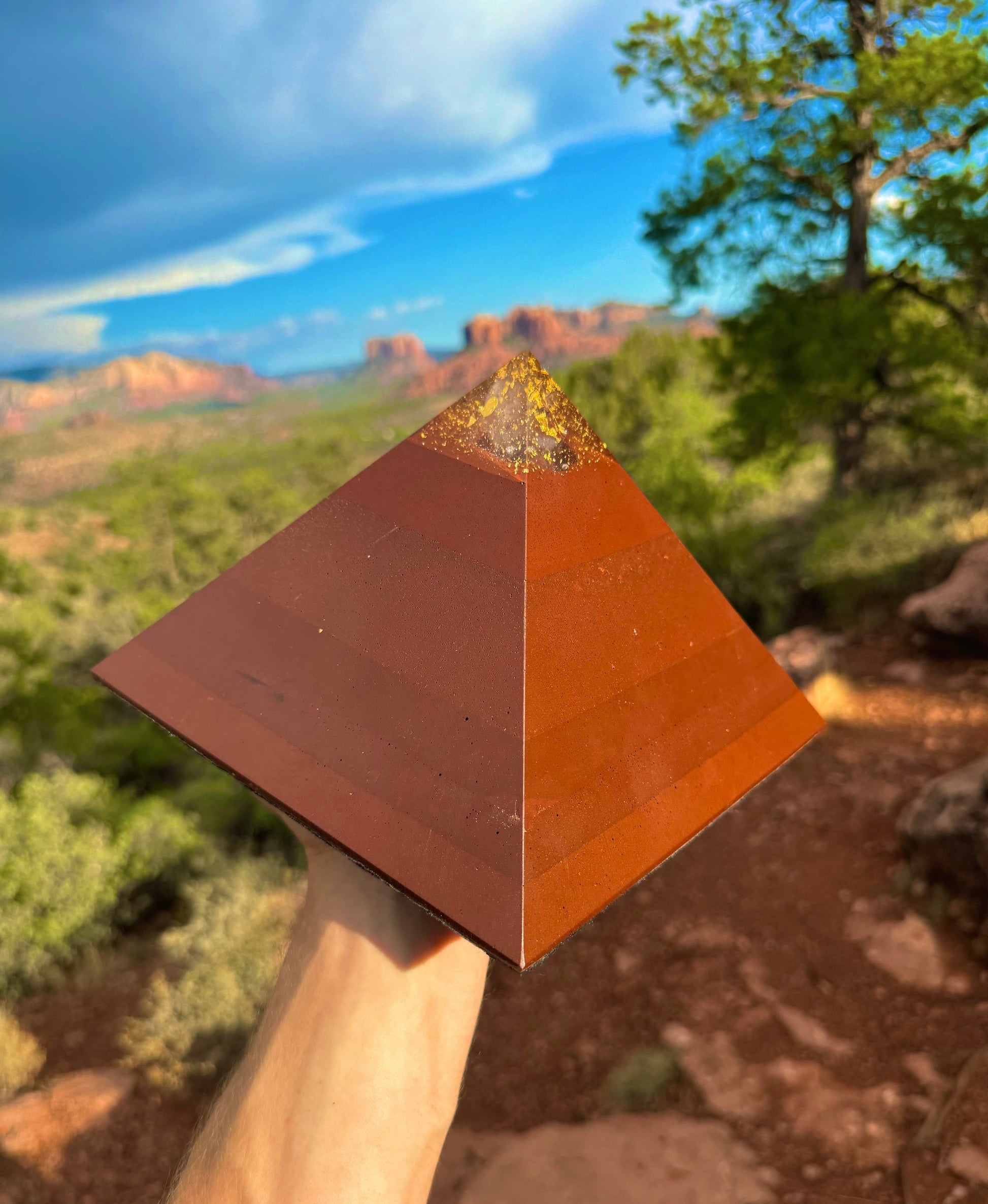 Large Red Sun Giza orgone pyramid, shown to scale