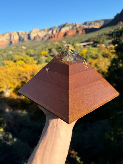 Large Custom 8+ Sided Red Sun Giza Orgonite Pyramid For Ajna Third Eye Chakra