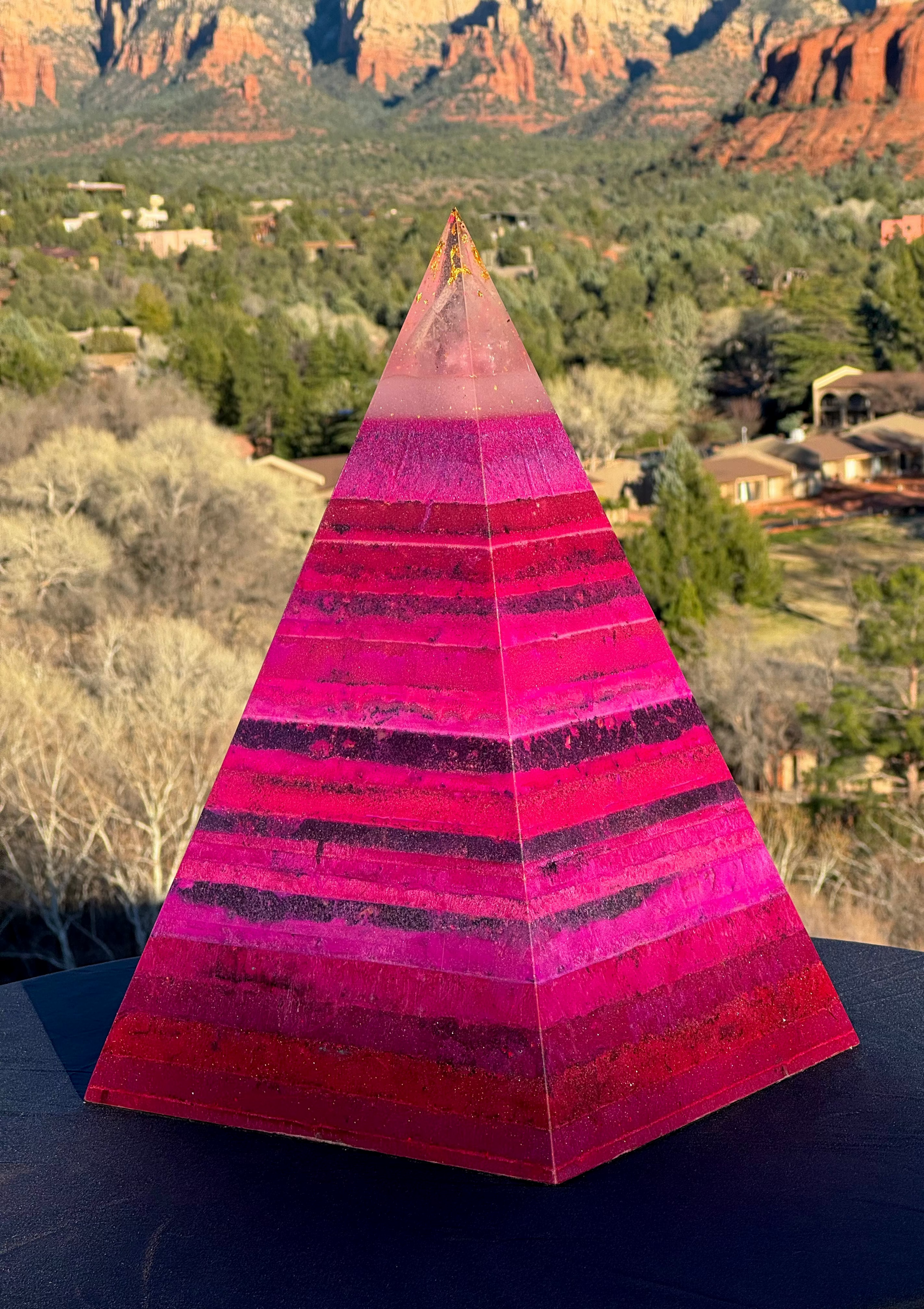 'The Midnight' Black Sun Nubian orgone pyramid, close-up view
