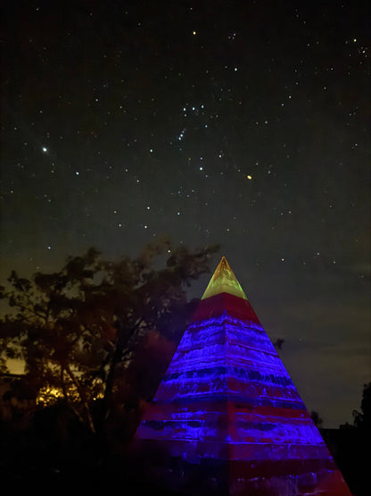'The Midnight' Black Sun Nubian orgone pyramid, glowing in the dark