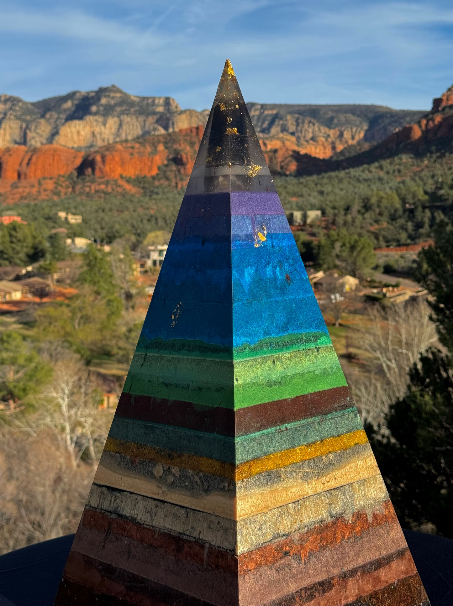 'Seven Chakras' 76-degree Black Sun Nubian orgone pyramid, detail view