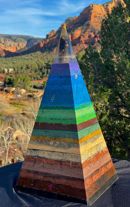 'Seven Chakras' 76-degree Black Sun Nubian orgone pyramid, alternate angle