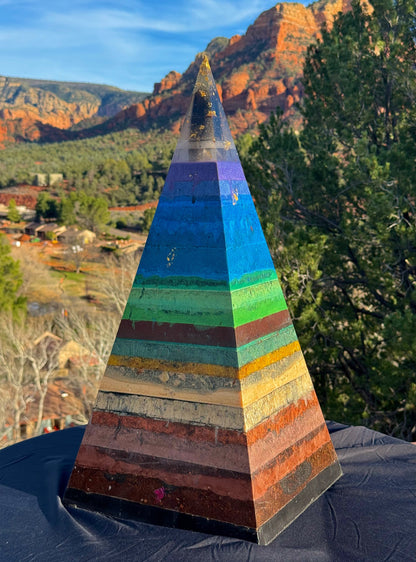 'Seven Chakras' 76-degree Black Sun Nubian orgone pyramid, side profile